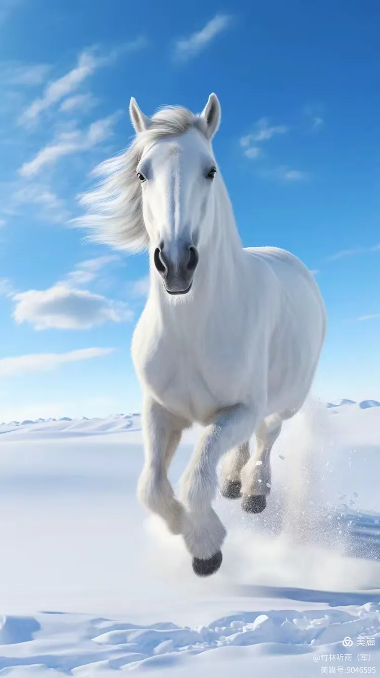 雪地奔马,踏雪前行,马到成功